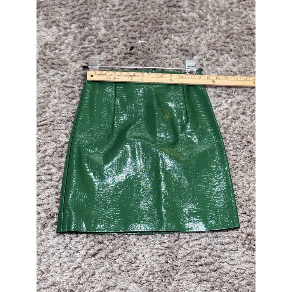 Porridge Anthropologie Women XS Mini Skirt Faux Leather Green Croc Embossed - Picture 12 of 13